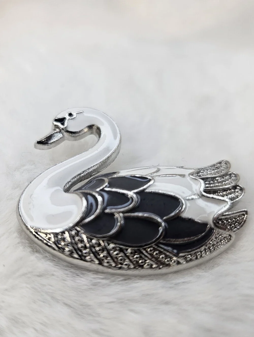 Elegant White and Black Swan Brooch